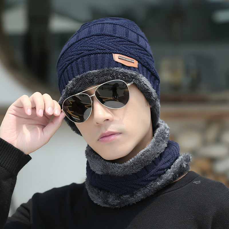 Women's knit beanie and scarf set in winter colors