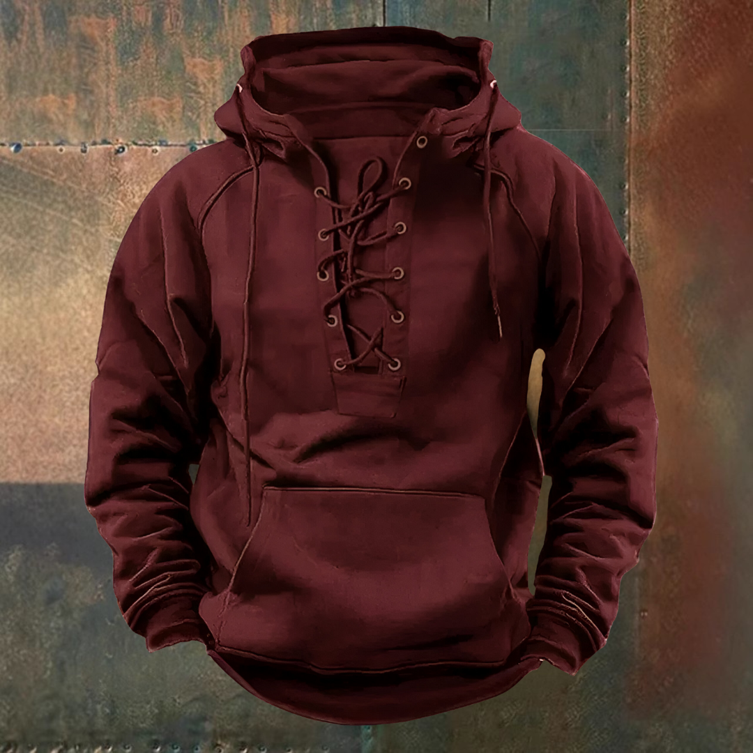 Men's pullover hoodie with drawstring hood - red