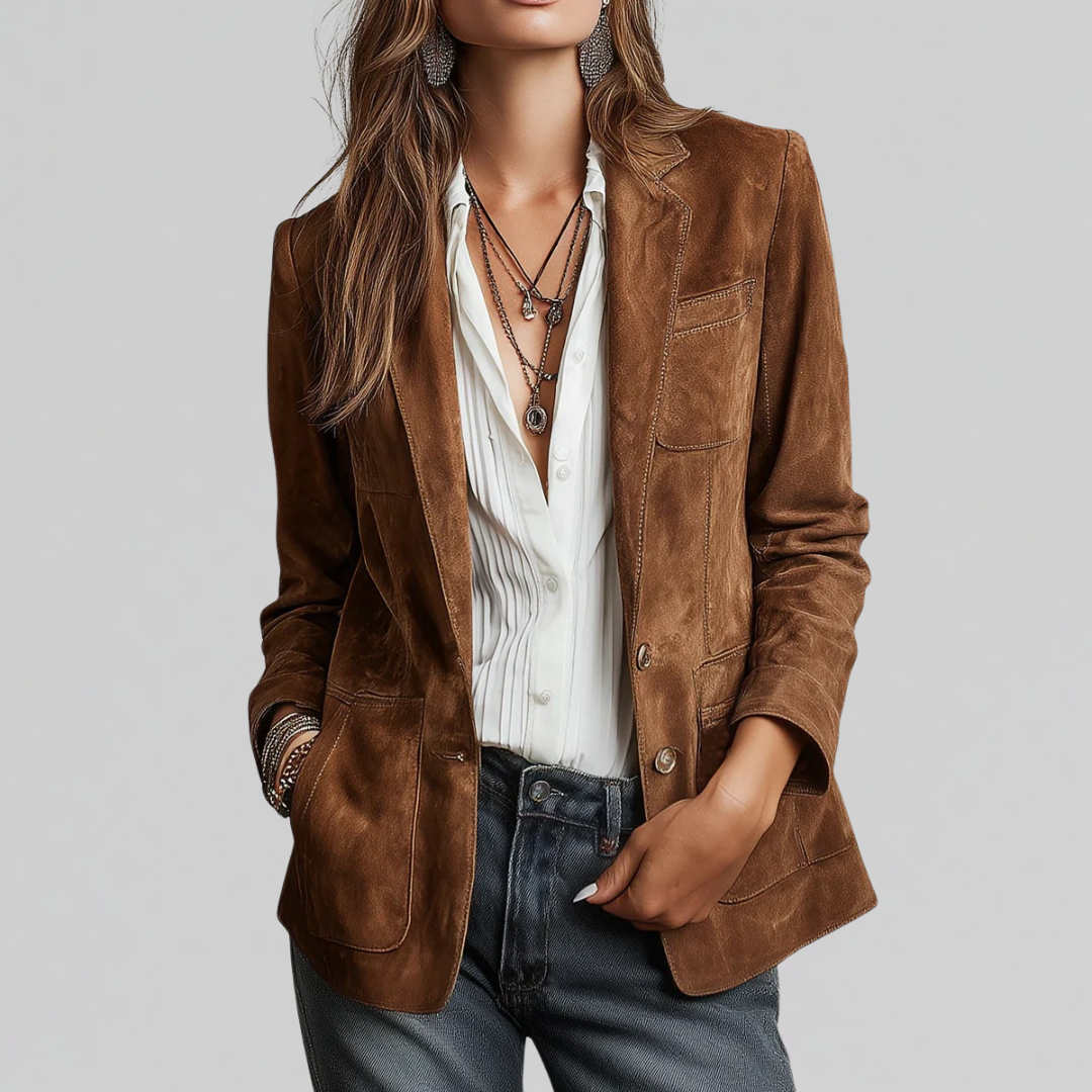 Women's cognac brown tailored blazer with button front