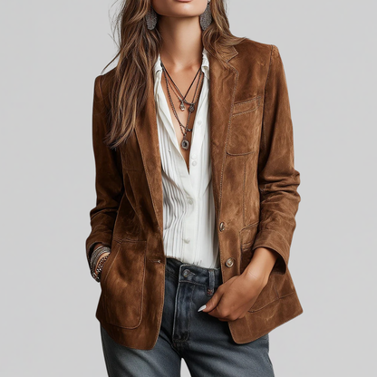 Women's cognac brown tailored blazer with button front