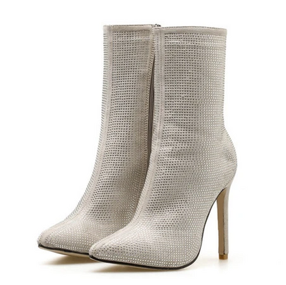 Women's suede pointed toe stiletto heeled boots with side zipper