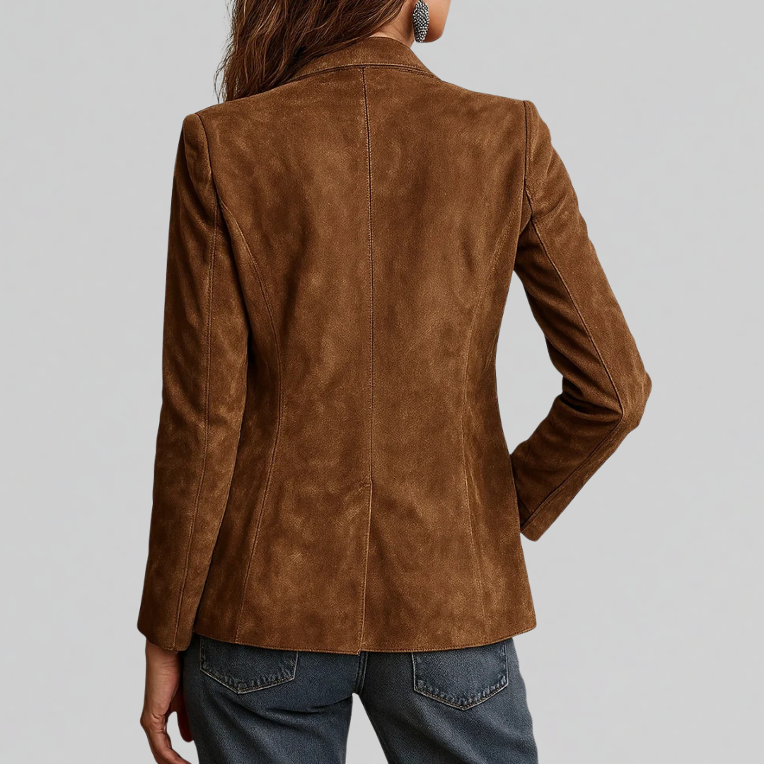 Women's cognac brown tailored blazer with button front