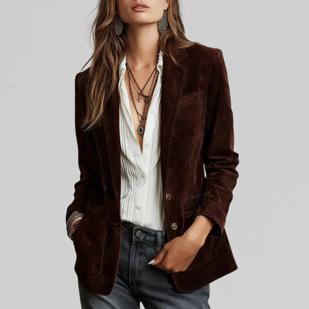 Women's cognac brown tailored blazer with button front