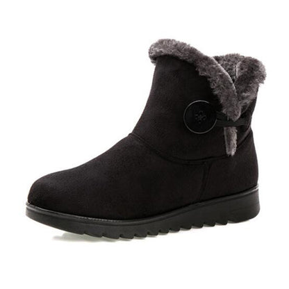 Women's ankle snow boots with platform sole and button closure