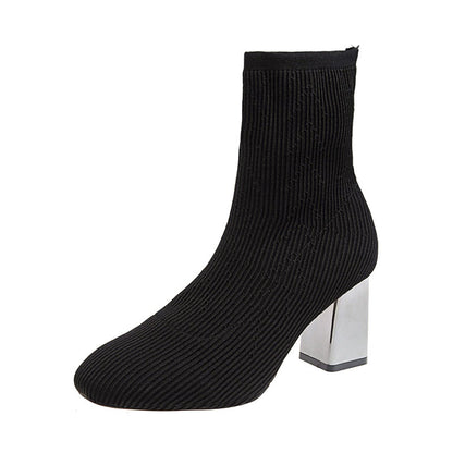 Women's slip-on ankle boots with thick heel and mesh detail