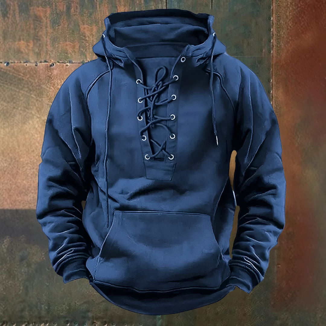 Men's pullover hoodie with drawstring hood - blue