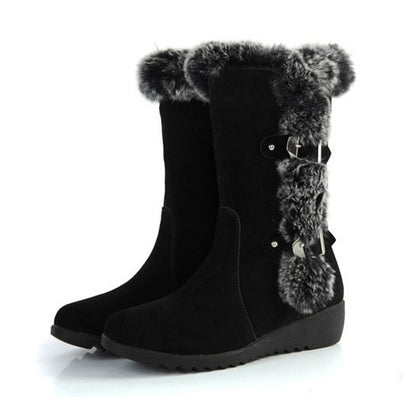Women's light brown mid-calf slip-on snow boots