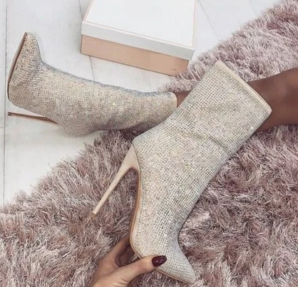 Women's suede pointed toe stiletto heeled boots with side zipper