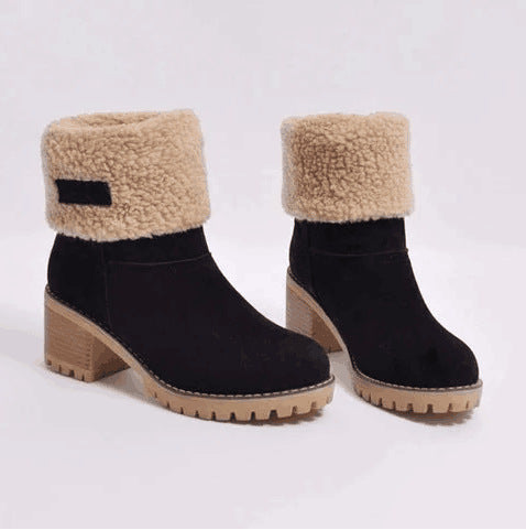 Women's mid-calf snow boots with round toe
