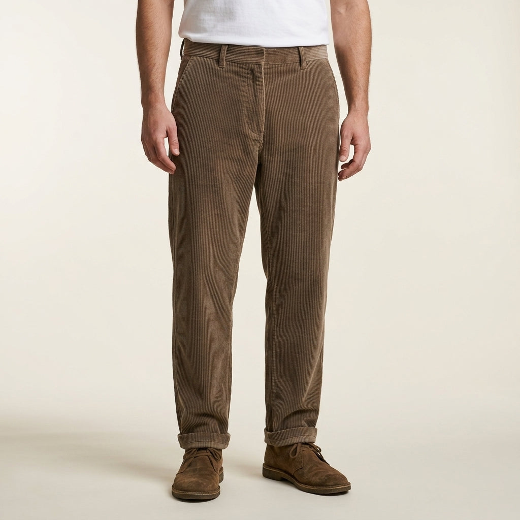 Men's regular fit corduroy trousers - brown