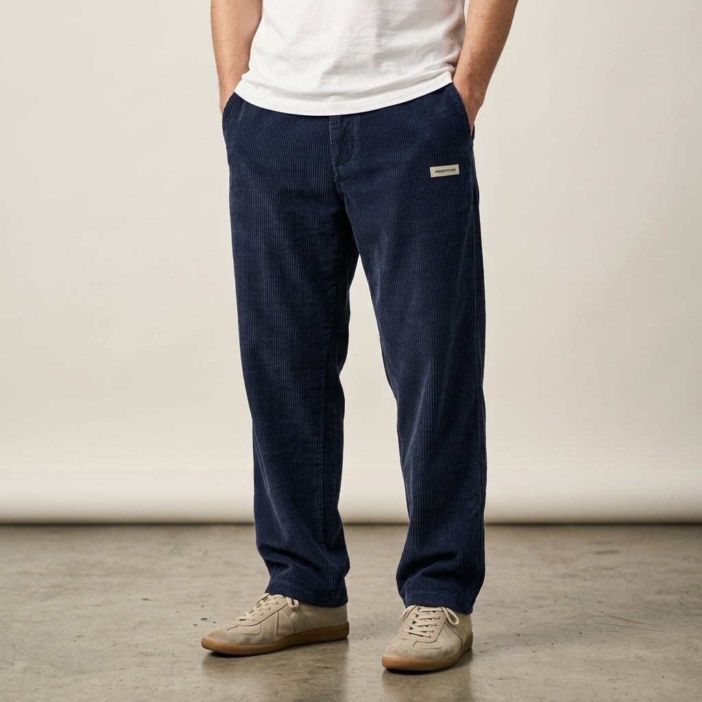 Men's regular fit corduroy trousers - navy blue