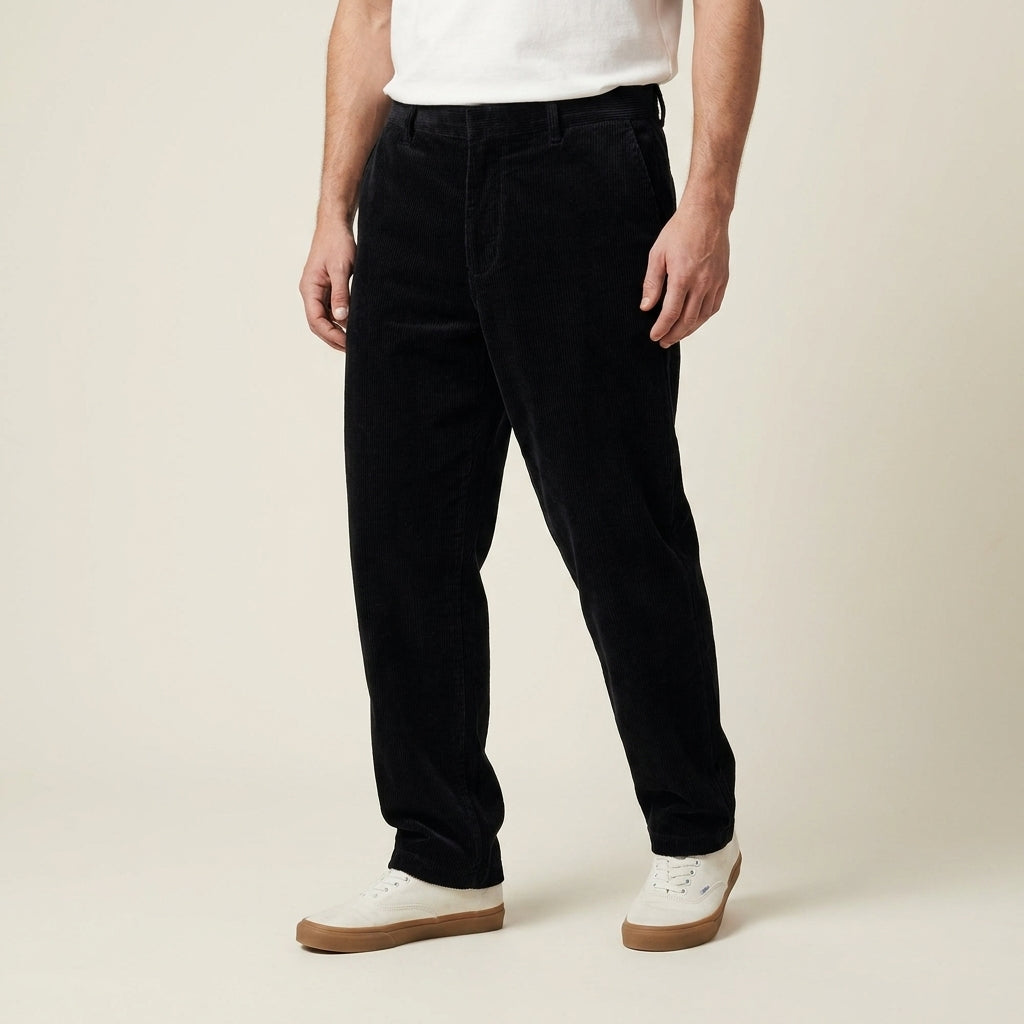 Men's regular fit corduroy trousers - black