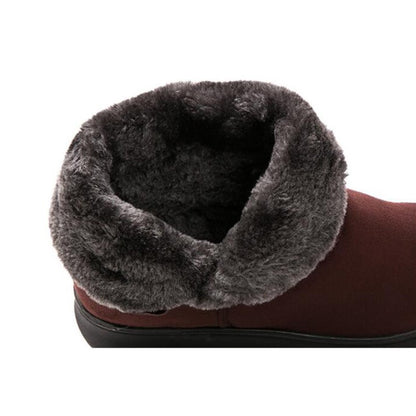 Women's ankle snow boots with platform sole and button closure