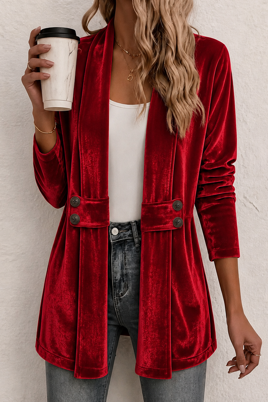 Imogen - Double-Breasted Plush-Surface Cardigan
