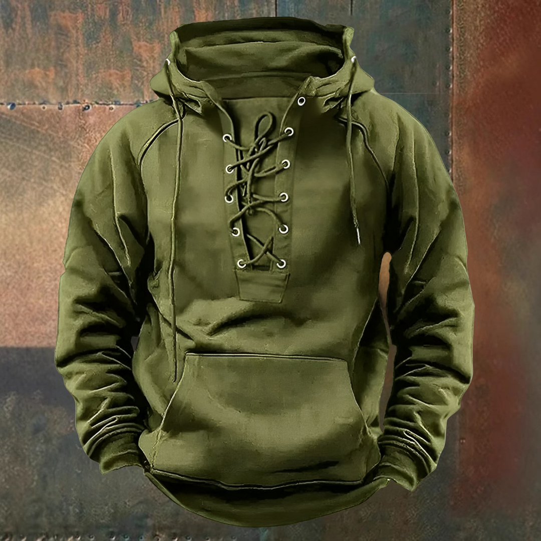 Men's pullover hoodie with drawstring hood - green