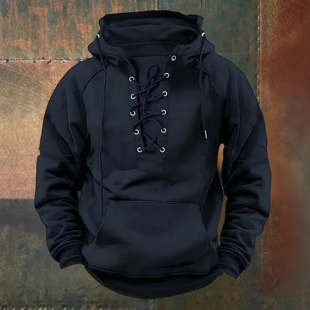 Men's pullover hoodie with drawstring hood - navy blue