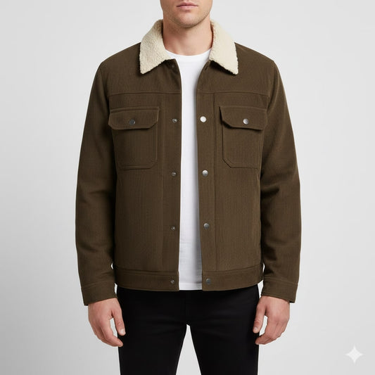 Men's corduroy jacket with fleece lining - brown