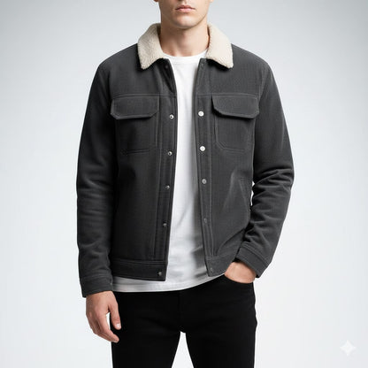 Men's corduroy jacket with fleece lining - gray