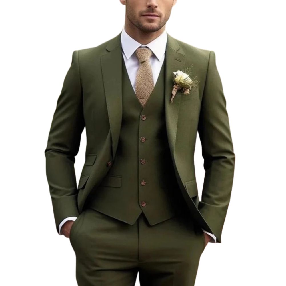 Men's slim fit three piece formal suit - green