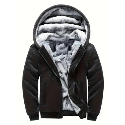 Fleece hooded jacket for men - black