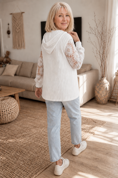 Mathilda - Ribbed Hooded Cardigan with Sheer Sleeves