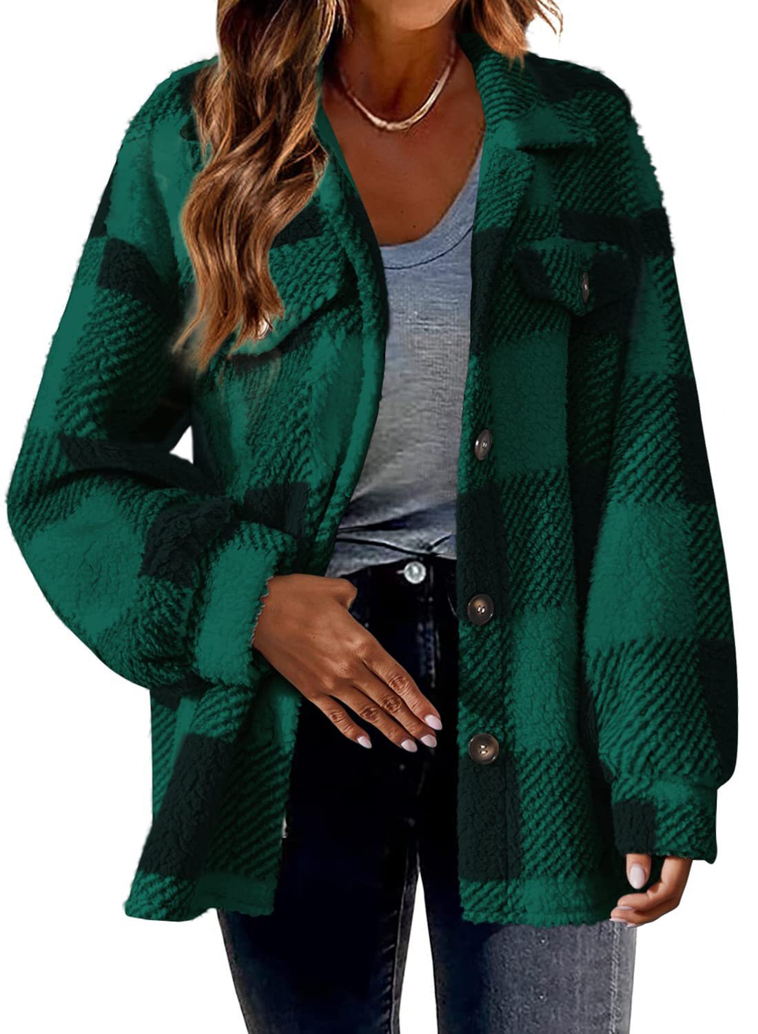 Women's plaid blazer jacket with turndown collar