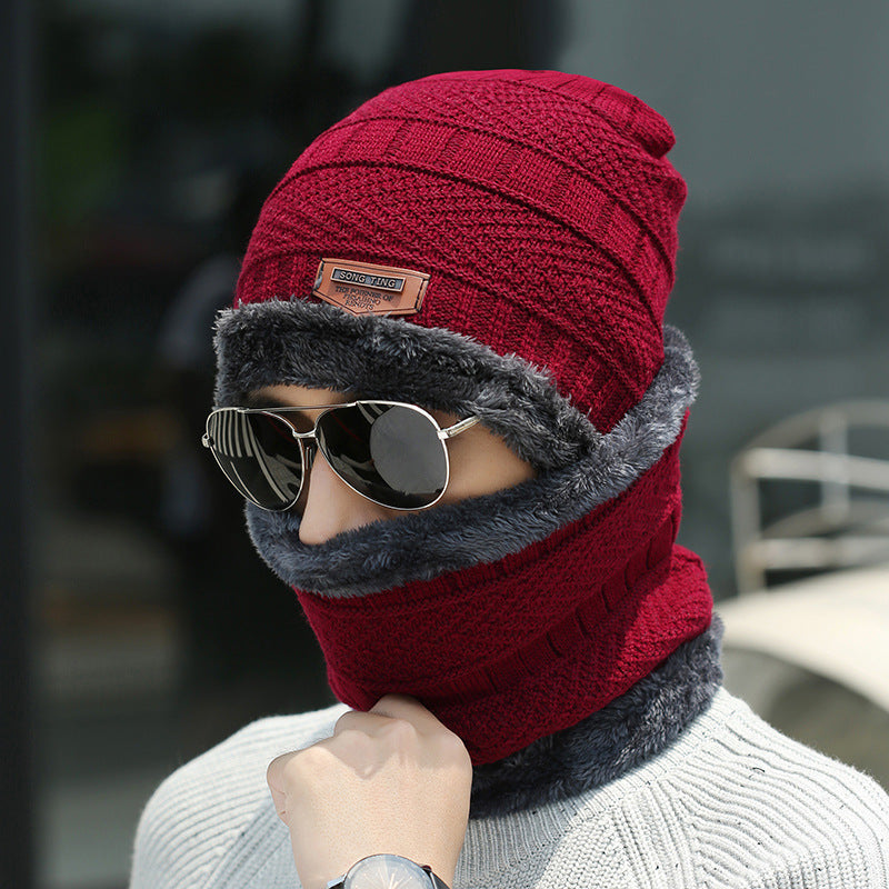 Women's knit beanie and scarf set in winter colors