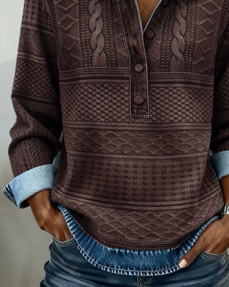 Astrid - Half-Button Lapel Collar Sweatshirt