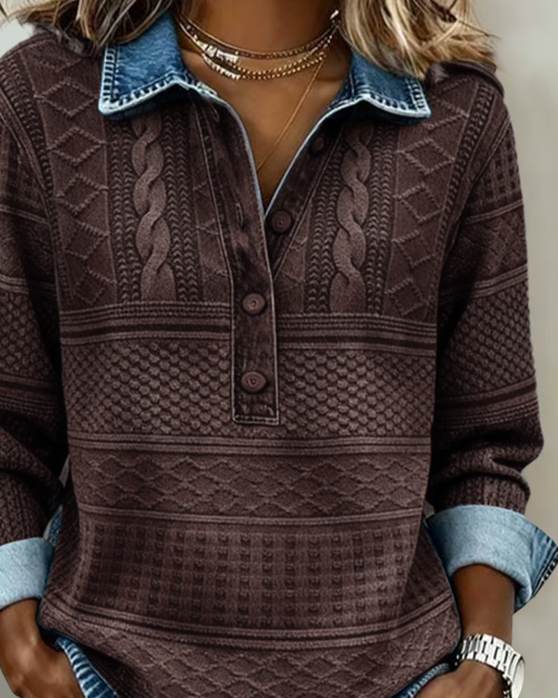 Astrid - Half-Button Lapel Collar Sweatshirt
