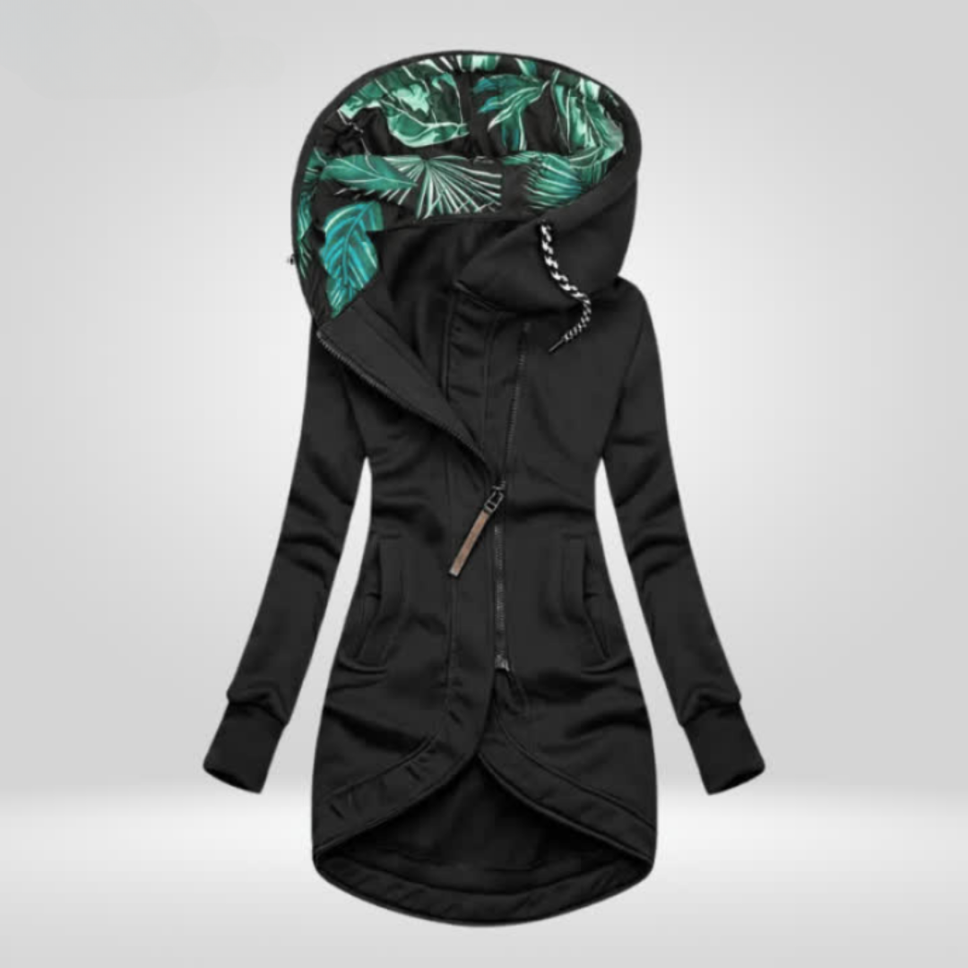 Women's hooded windbreaker coat with adjustable hood