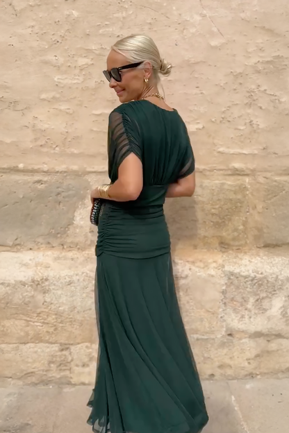 Floral V-neck maxi dress with pleated waist, front view