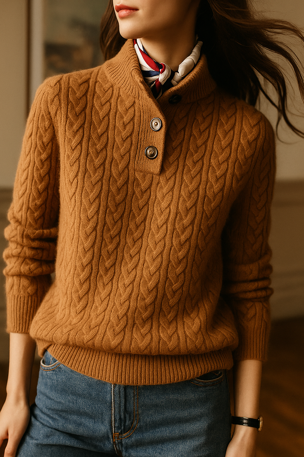 Livia - Button-Up Cable Knit Sweater