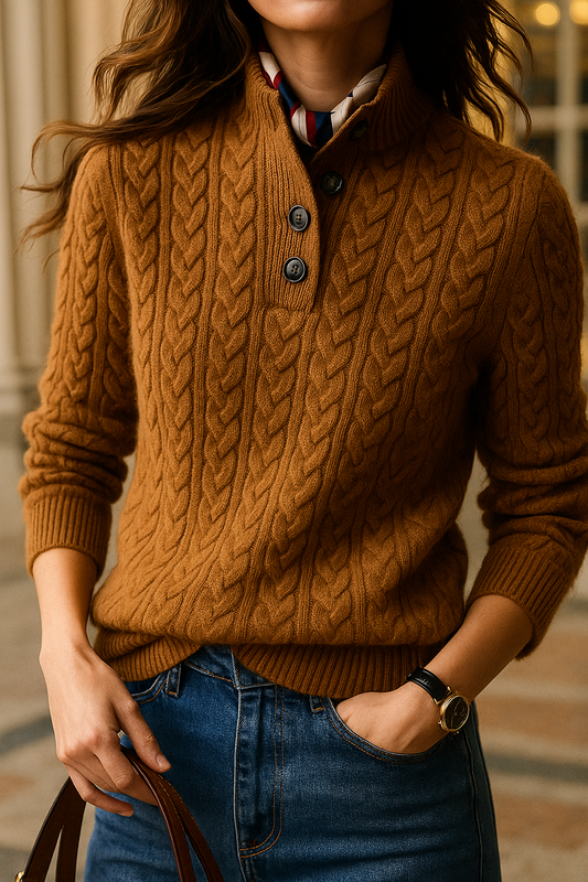 Livia - Button-Up Cable Knit Sweater