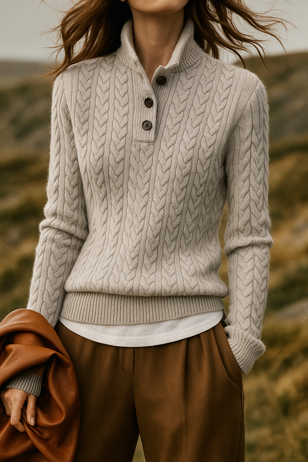 Livia - Button-Up Cable Knit Sweater