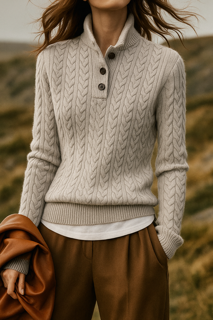 Livia - Button-Up Cable Knit Sweater