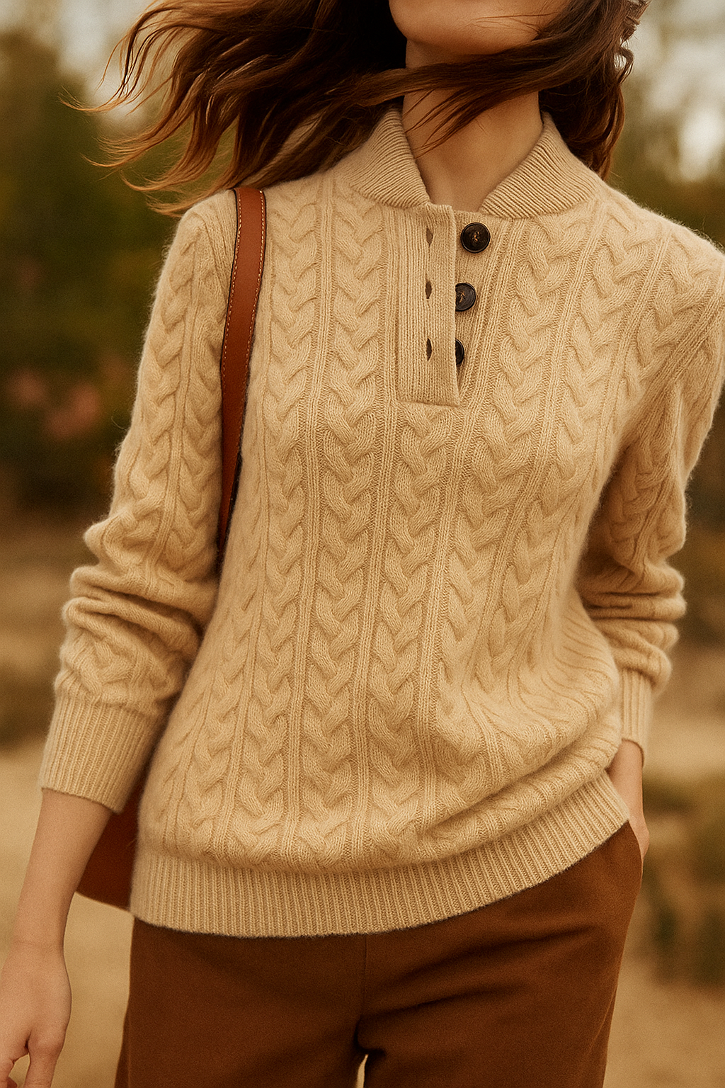 Livia - Button-Up Cable Knit Sweater