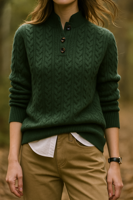 Livia - Button-Up Cable Knit Sweater