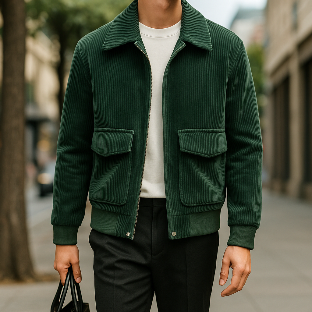 Men's tailored corduroy zip up jacket - green
