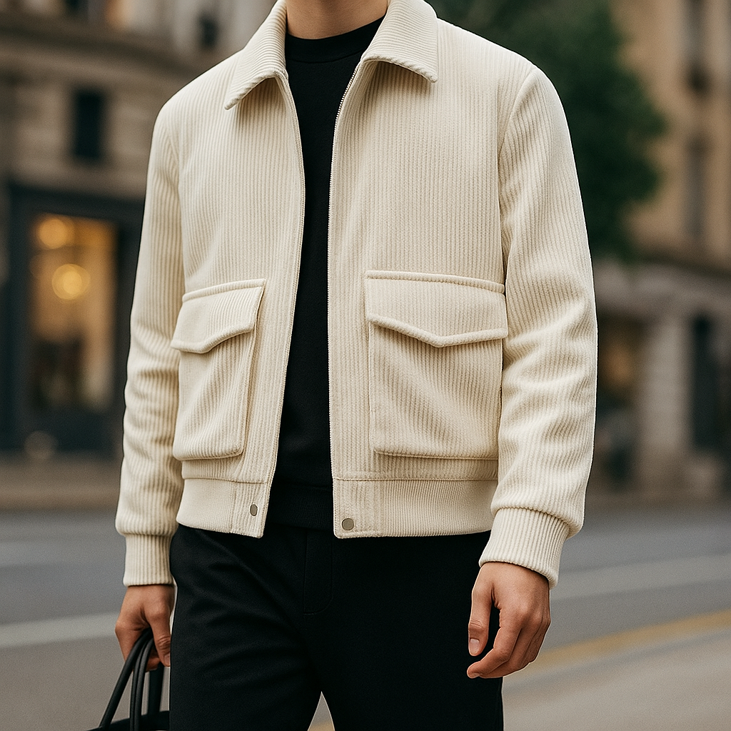 Men's tailored corduroy zip up jacket - beige