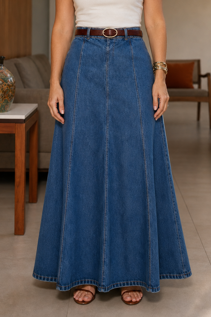 Enrica - High-Waist A-Line Maxi Skirt