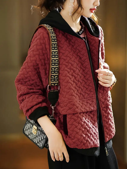 Alienor - Quilted Hooded Coat with Contrast Trim