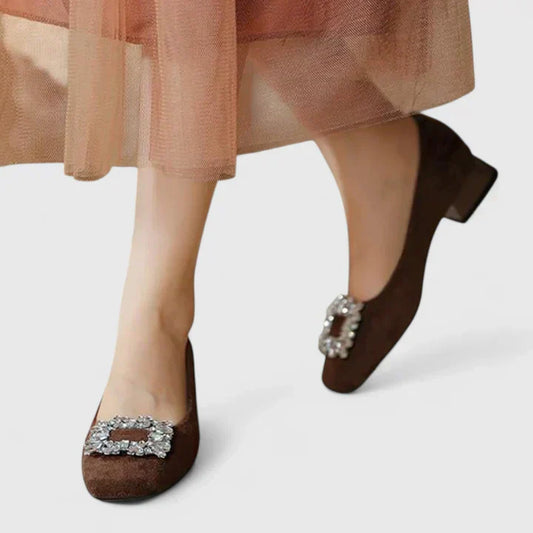 Women's buckle orthopedic heels for everyday wear - brown