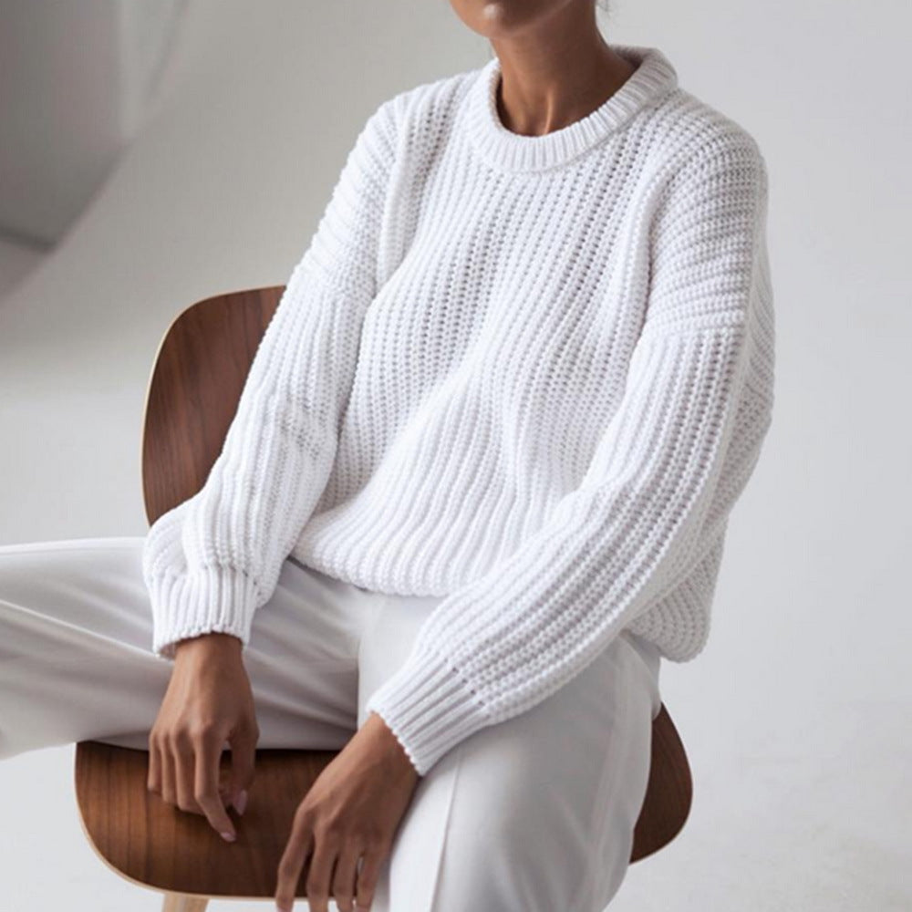 Women's relaxed fit sweater in red, white, brown, gray and khaki