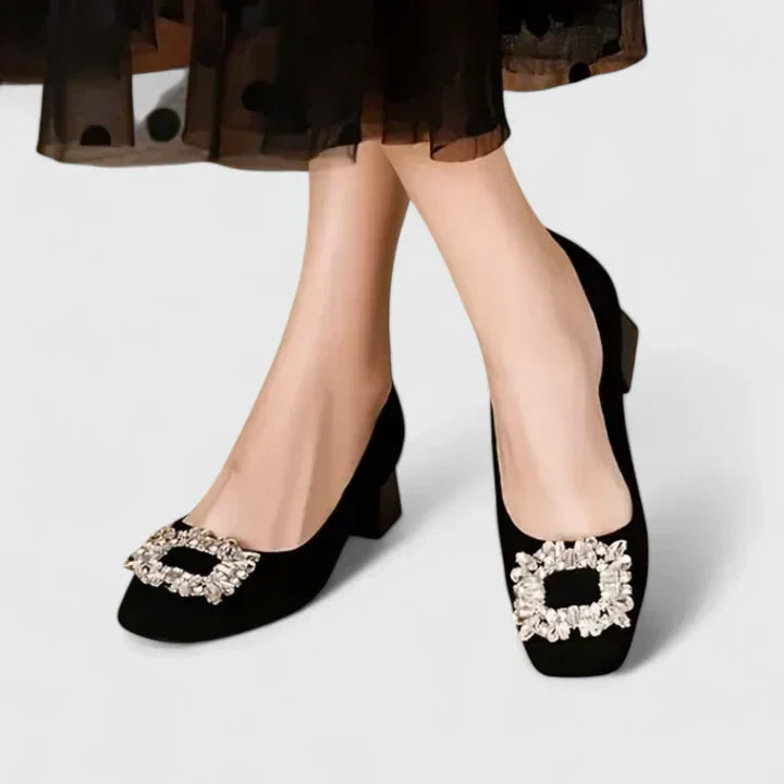 Women's buckle orthopedic heels for everyday wear - black