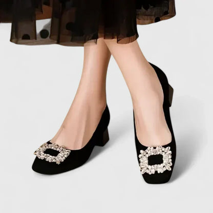 Women's buckle orthopedic heels for everyday wear - black