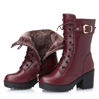 Women's black leather Martin boots with heel and side zip