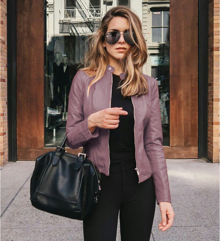Women's faux leather suit-style jacket on model