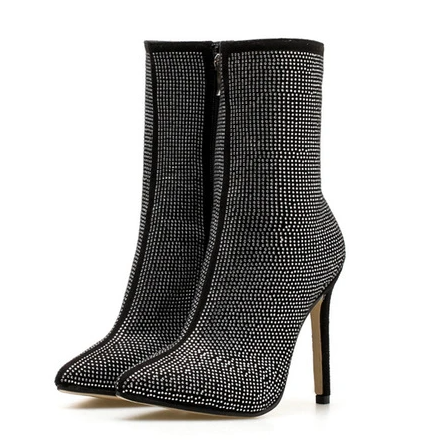 Women's suede pointed toe stiletto heeled boots with side zipper