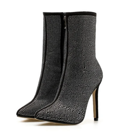 Women's suede pointed toe stiletto heeled boots with side zipper