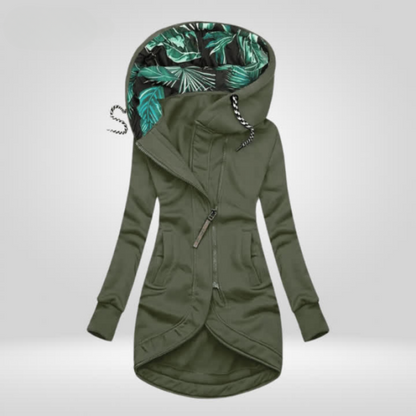 Women's hooded windbreaker coat with adjustable hood